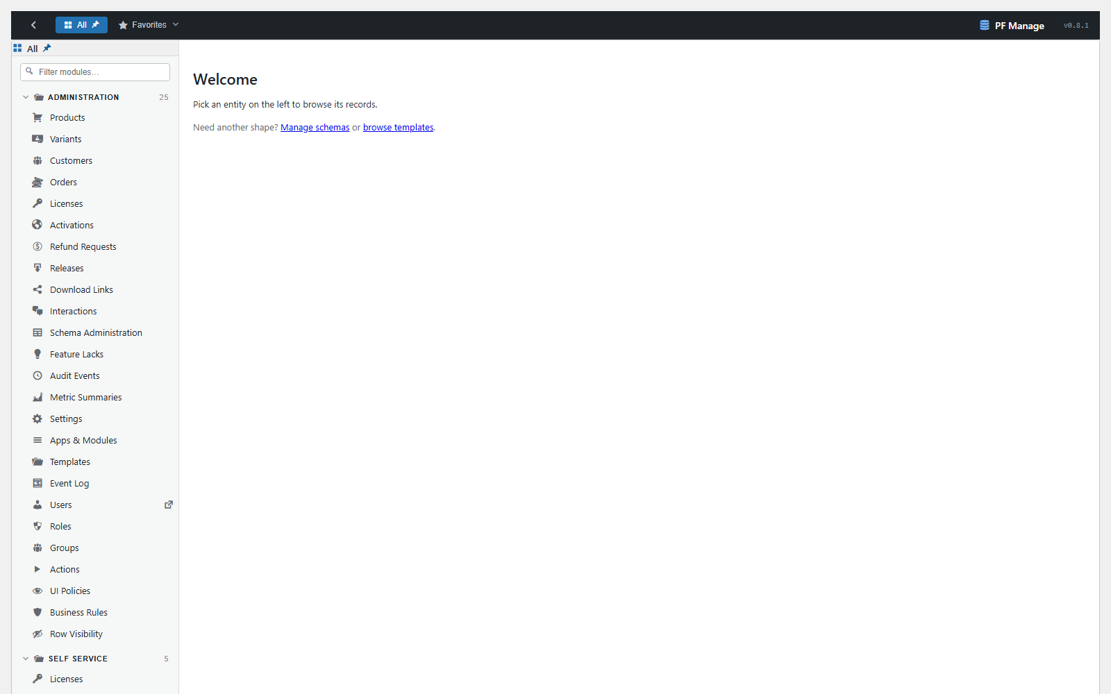WP-PFManagement home dashboard