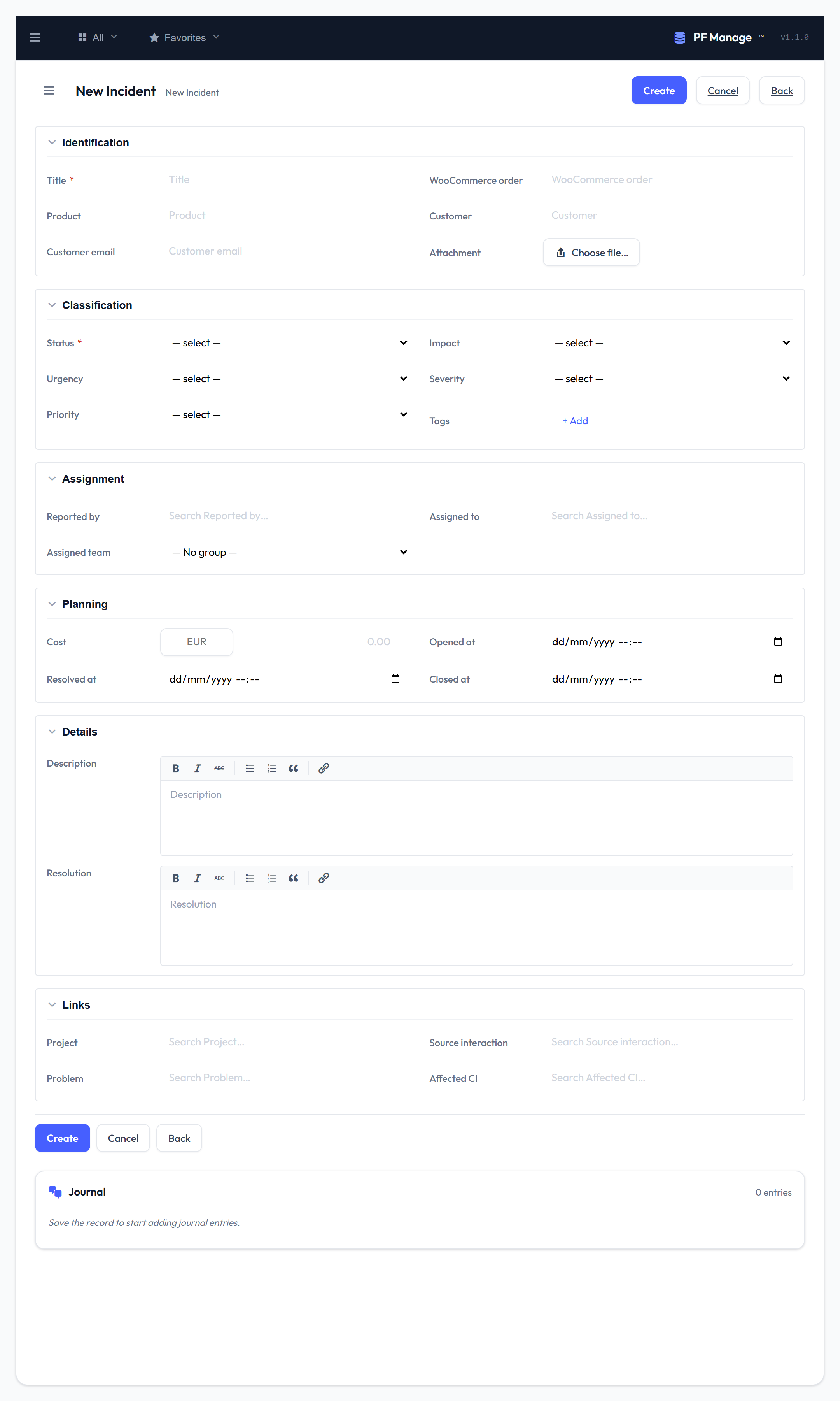 New incident form