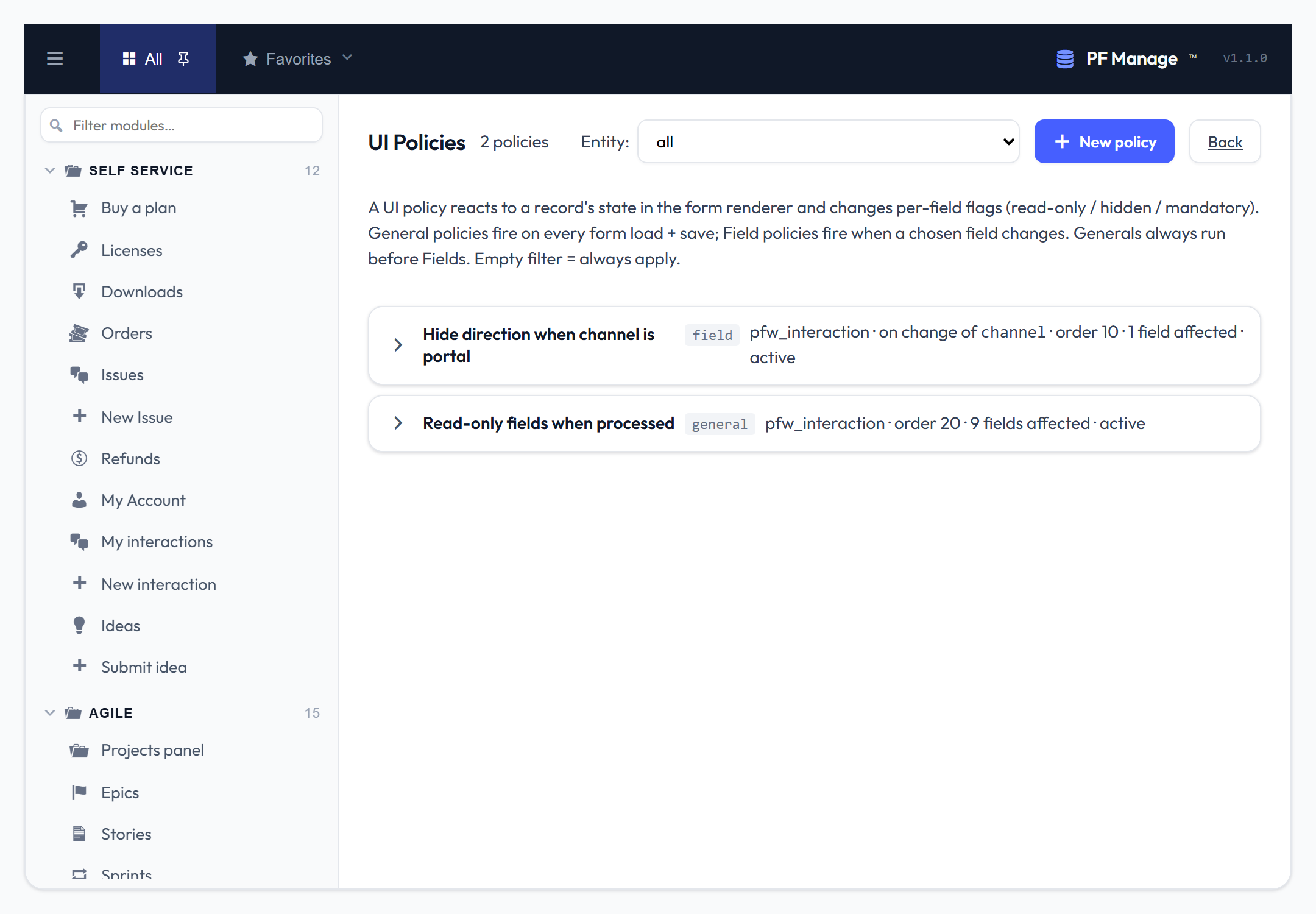 UI policies