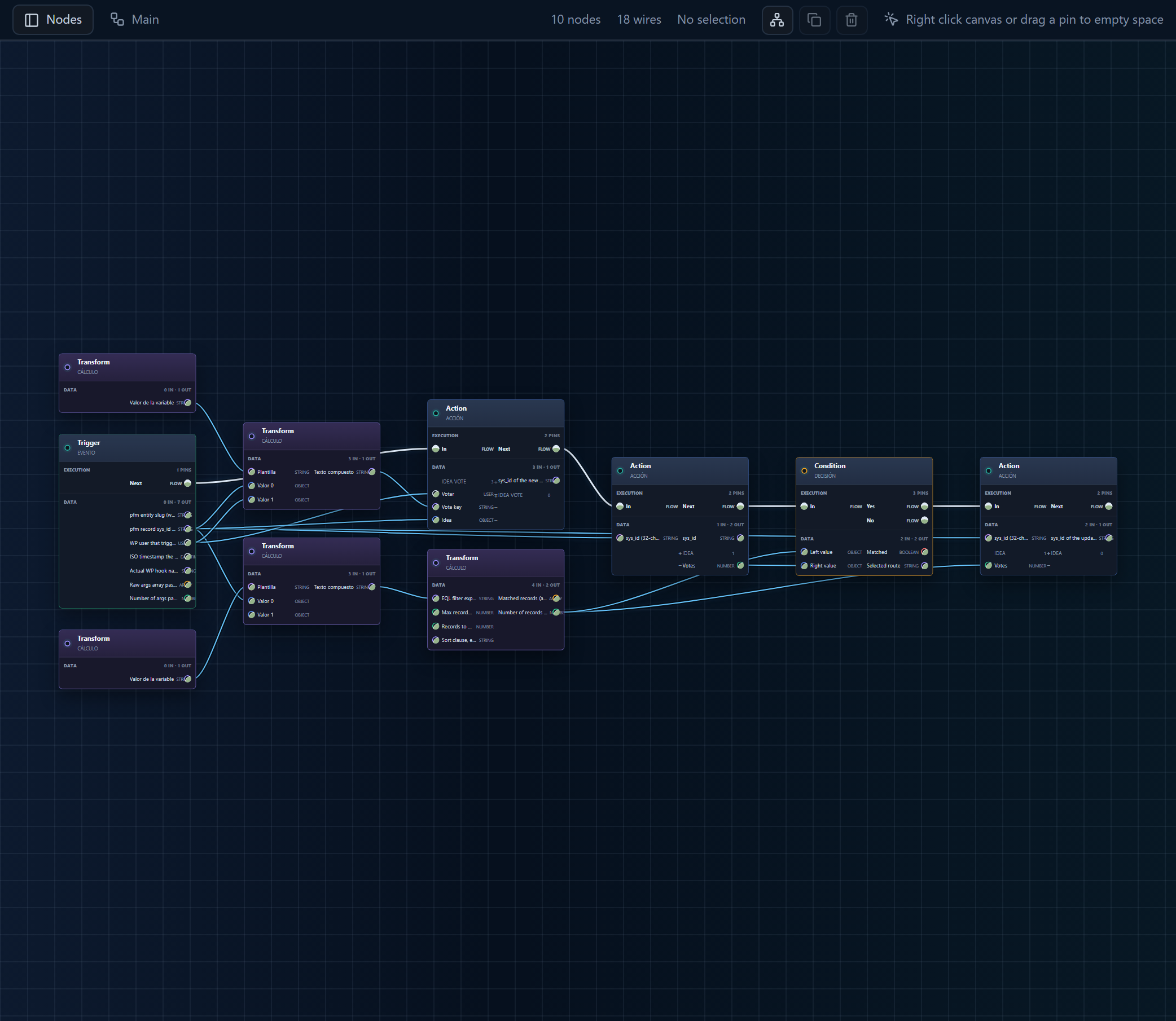 Workflow editor canvas with a real graph