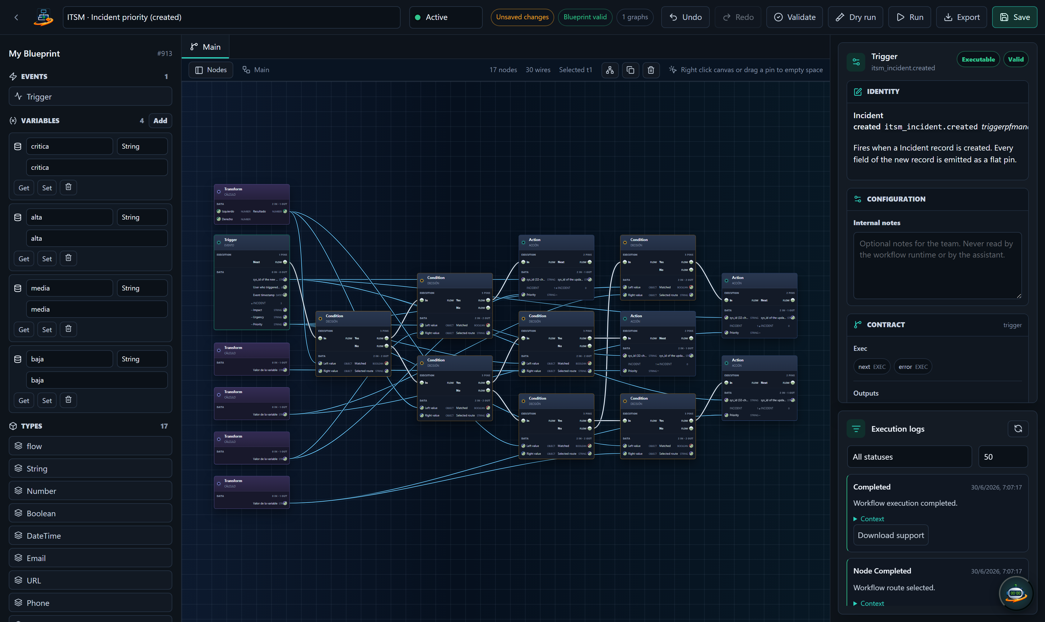 Workflow Studio with a live 17-node automation