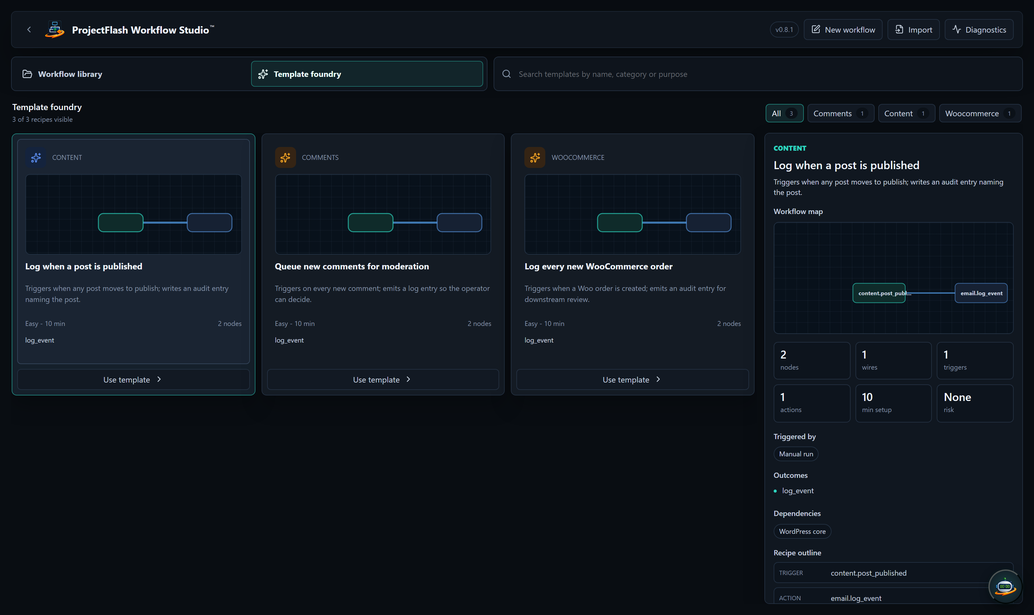 Template foundry with recipe previews
